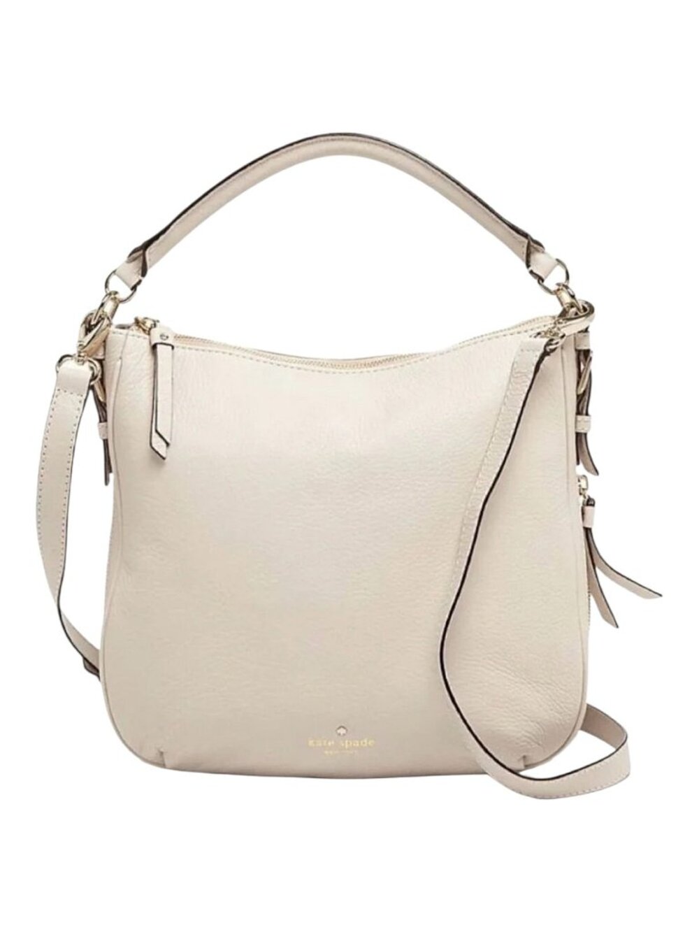 Kate Spade Cobble Hill Small Ella Hobo Bag Crossbody Strap Cream Pebbled Leather